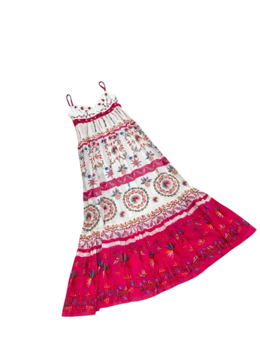 NWT SALONI Naki Cream linen Maxi sunDress scalloped neck cut outs Pink shell 8 - Picture 3 of 11